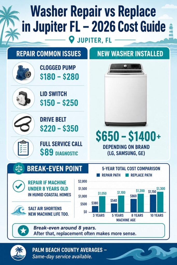 2026 cost comparison chart for washer repair versus replacement
