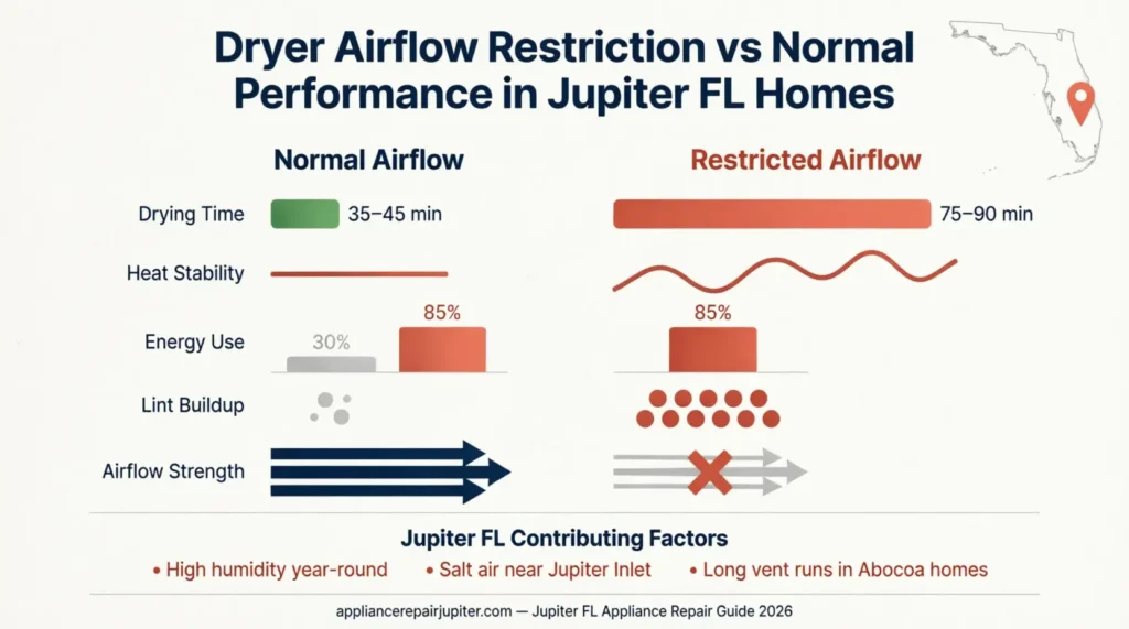 comparison of dryer airflow restriction and normal drying performance in Jupiter FL