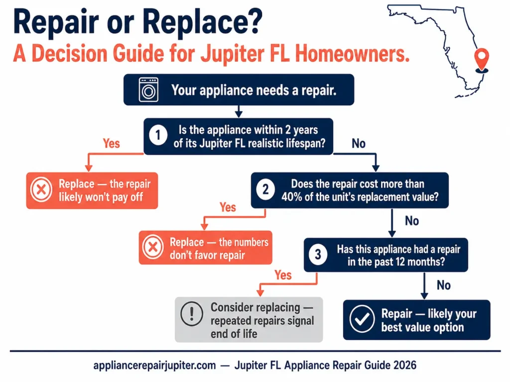 decision flowchart for repair versus replace decisions for Jupiter FL